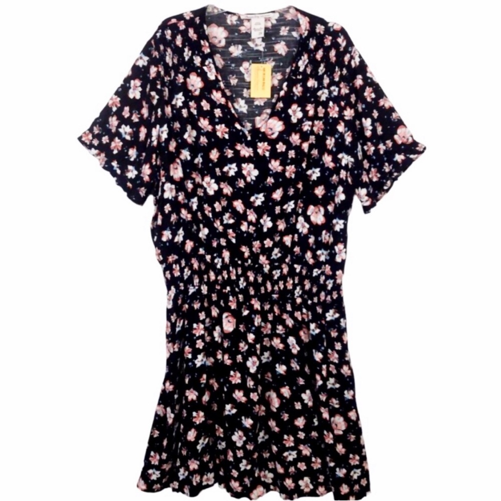American Rag Cie Black Floral Print Short Sleeve Dress Size 2X